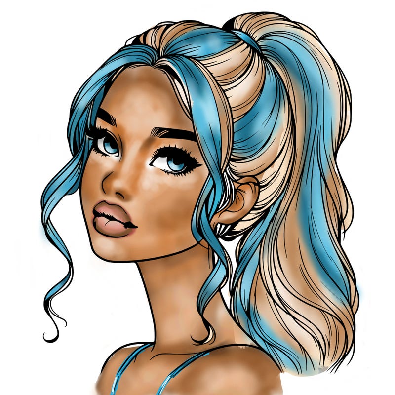 realistic girl with a ponytail on her hair and lips