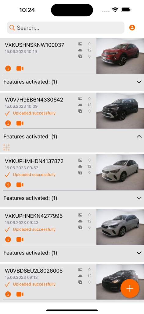 Carmera - Mobile app interface of Carmera showing a list of car inventory with professional photos and upload statuses