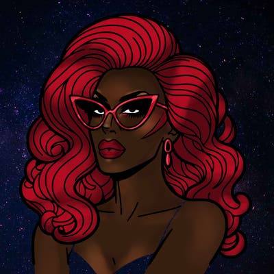 drag queen with sunglasses on top of her head