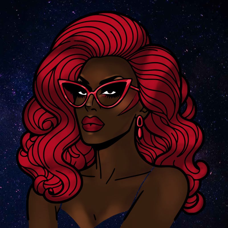 drag queen with sunglasses on top of her head