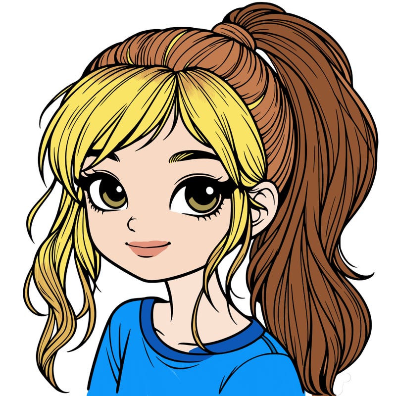 realistic girl with ponytail