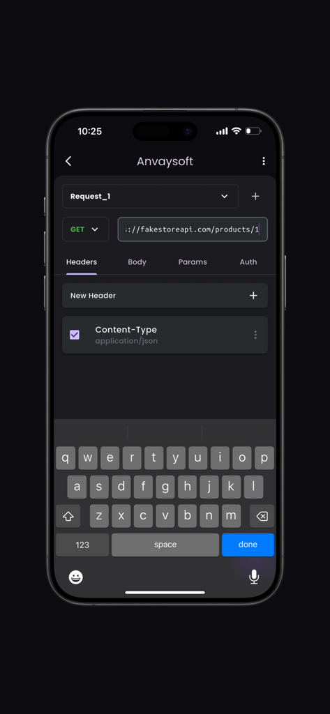 API Tester(Pro) - API Tester Pro mobile app interface showing headers configuration for a GET request