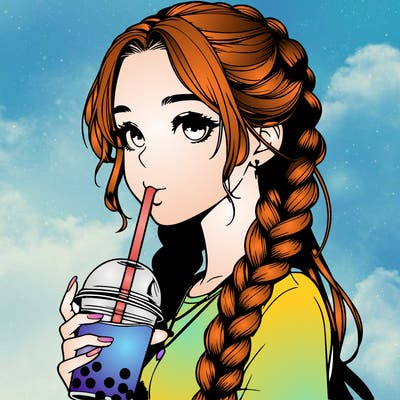 realistic girl with braided hair drinking boba