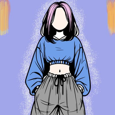 realistic girl faceless with baggy pants and a crop top