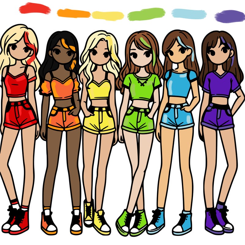 a group of girls wearing crop tops and shorts