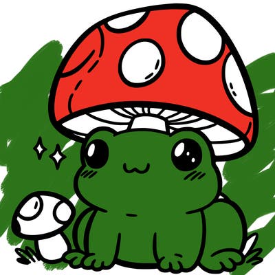 a cute frog with a mushroom hat