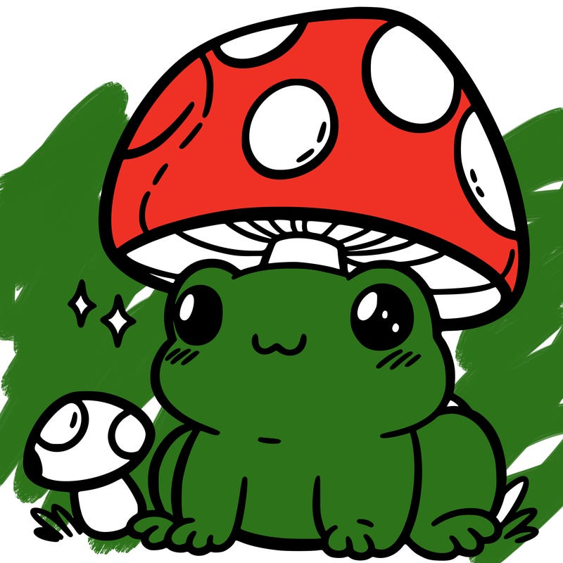 a cute frog with a mushroom hat