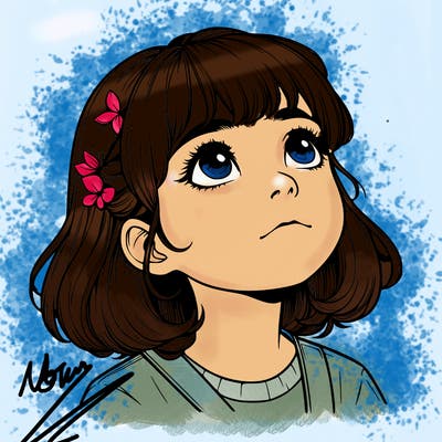 realistic girl looking up