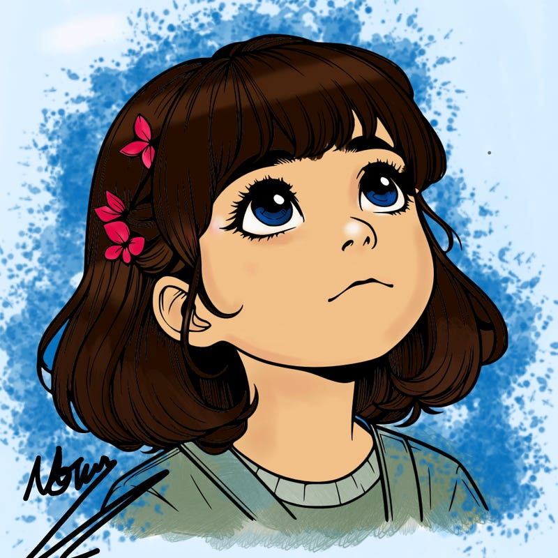 realistic girl looking up