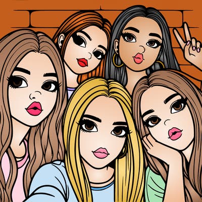 group of teen girls friends y2k up close in a selfie