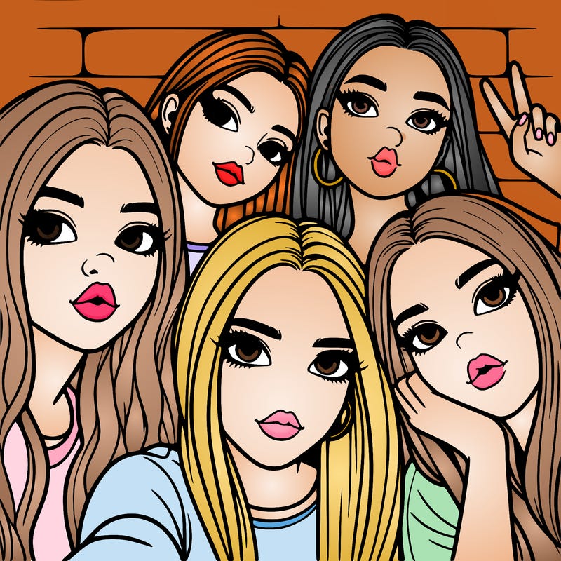 group of teen girls friends y2k up close in a selfie