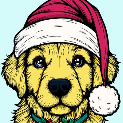 realistic dog with a christmas hat