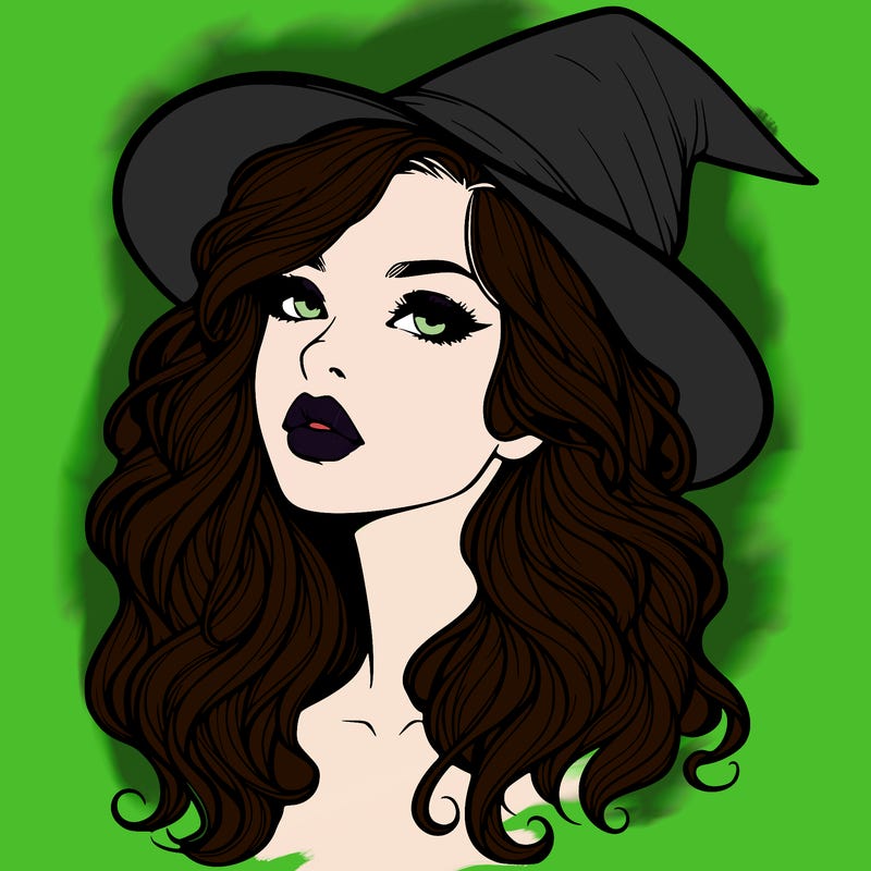 realistic witch girl with wavy hair and lips