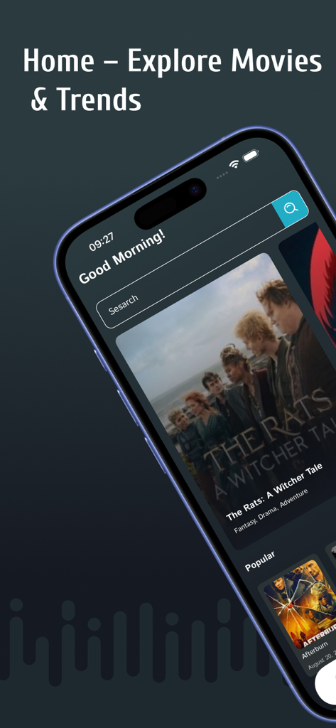 Neat Bill: Movie Notes - Neat Bill 영화 노트 앱 홈 화면, 영화 검색창과 인기 영화 포스터 표시