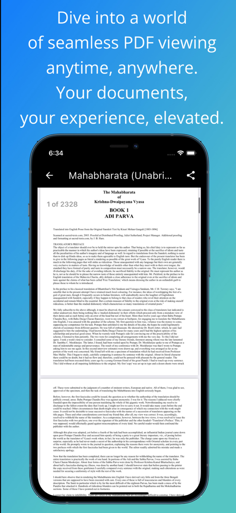 翻訳アプリでPDFドキュメントが表示されているモバイル画面