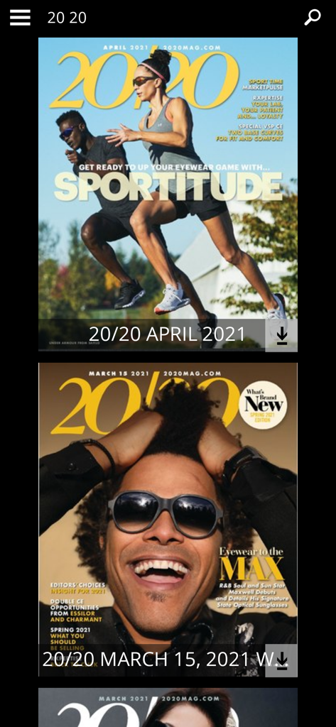 20 20 Magazine - A list of digital eyewear magazine issues within the 20 20 Magazine app