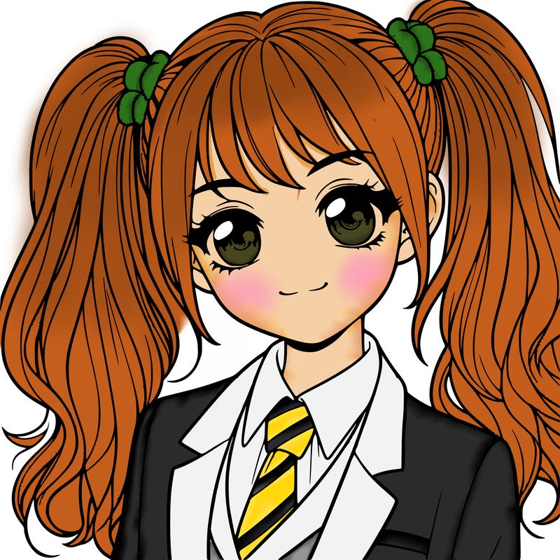 realistic girl with two ponytails and a suit on