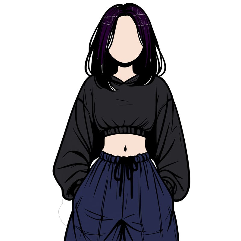 realistic girl faceless with baggy pants and a crop top