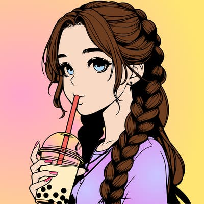 realistic girl with braided hair drinking boba
