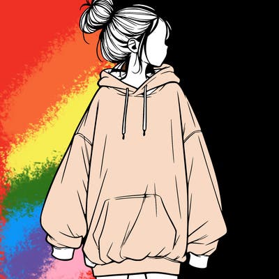 realistic girl with a oversized sweatshirt on and a bun
