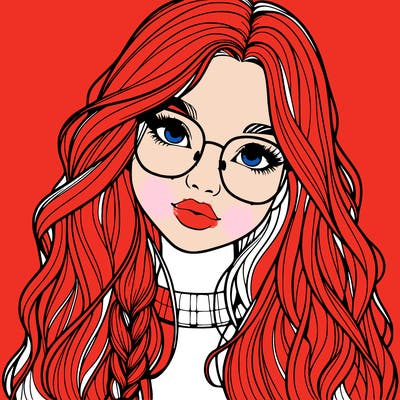 girl with long hair and freckles and glasses realistic