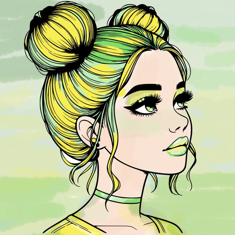realistic girl with buns on the top of her head
