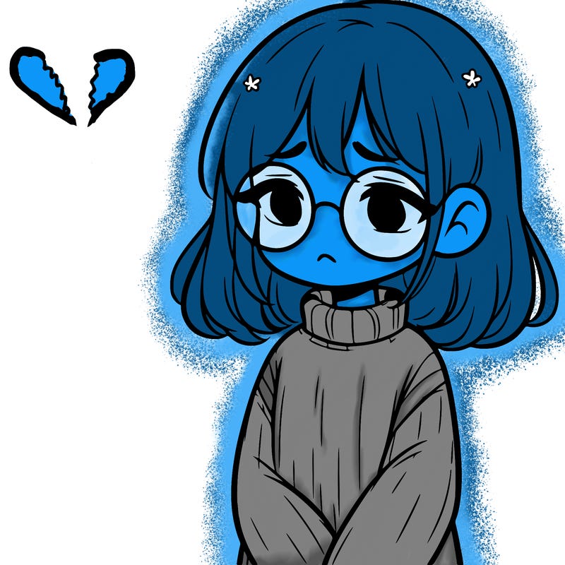 sad girl with glasses in a sweater