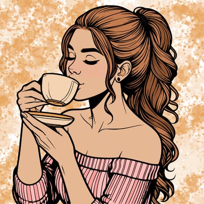 realistic woman drinking tea