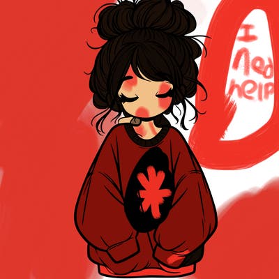 girl with baggy sweatshirt and messy bun