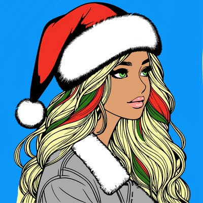 realistic girl in santa hat