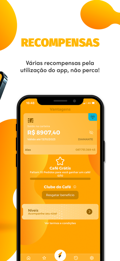 Mais1 Café - Mais1 Cafe mobile app rewards screen showing wallet balance and free coffee progress tracker