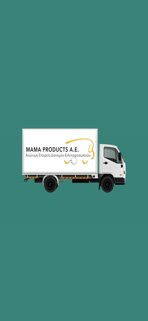 Mama Products - A white delivery truck with the Mama Products logo on a teal background
