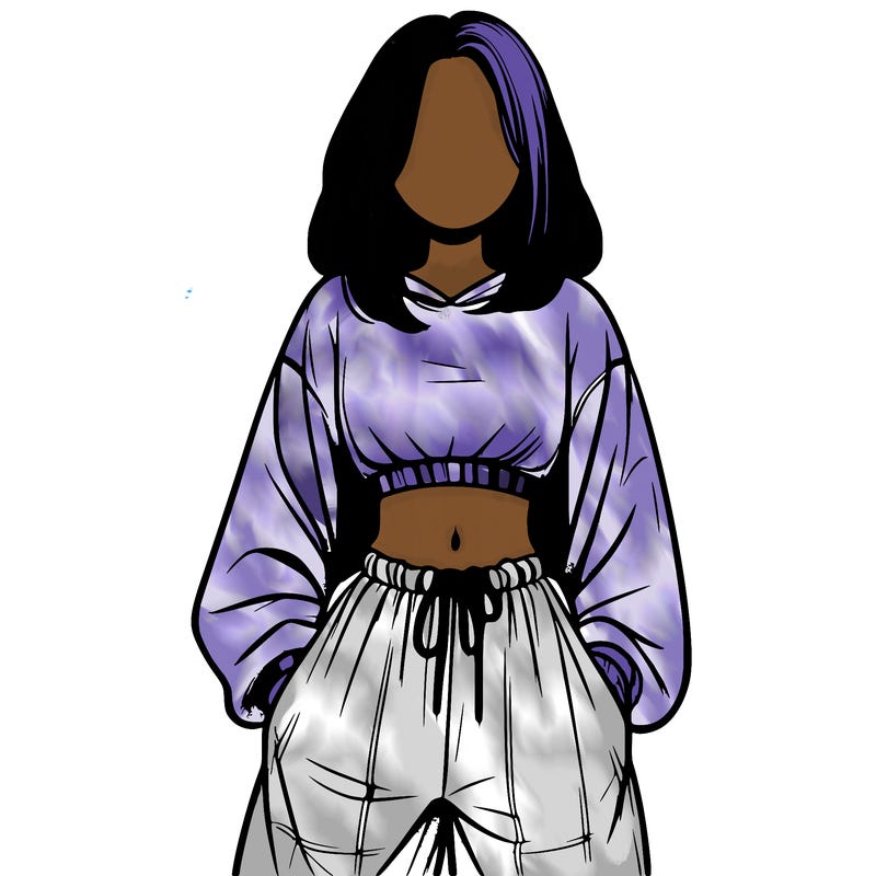 realistic girl faceless with baggy pants and a crop top