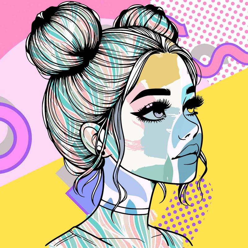 realistic girl with buns on the top of her head