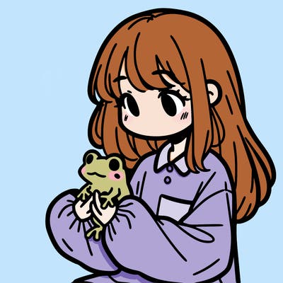 girl with long hair and a oversized shirt. and she is holding a frog
