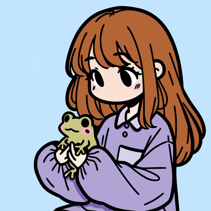 girl with long hair and a oversized shirt. and she is holding a frog