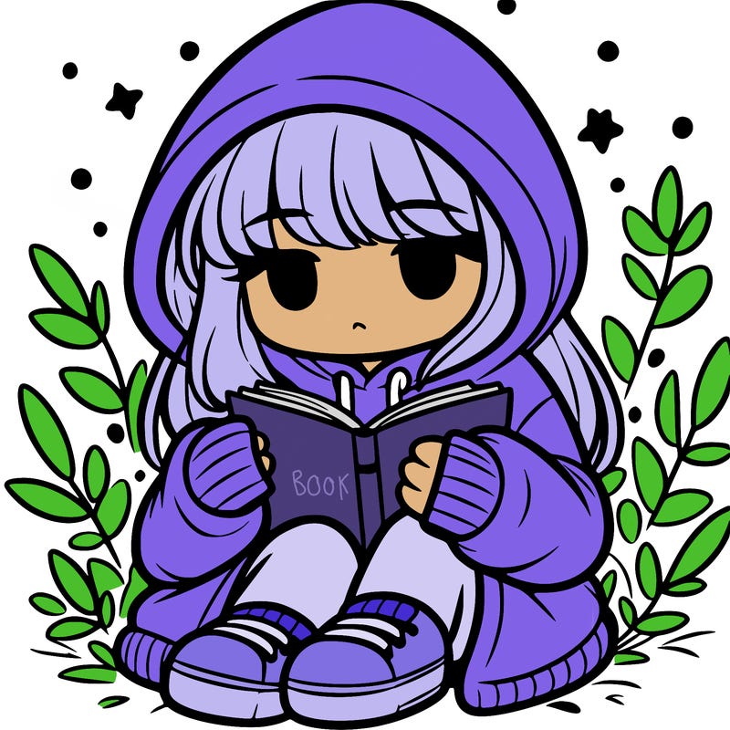 girl in oversized hoodie reading a book