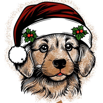 realistic dog wearing a santa hat