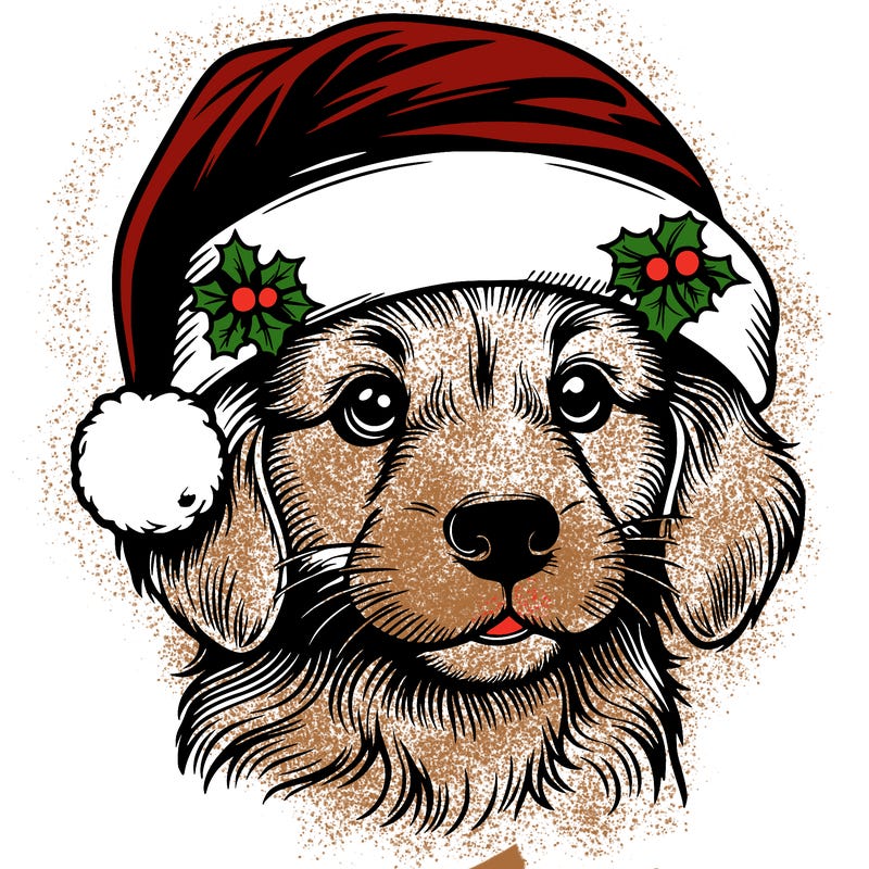 realistic dog wearing a santa hat