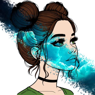 realistic girl with buns on the top of her head