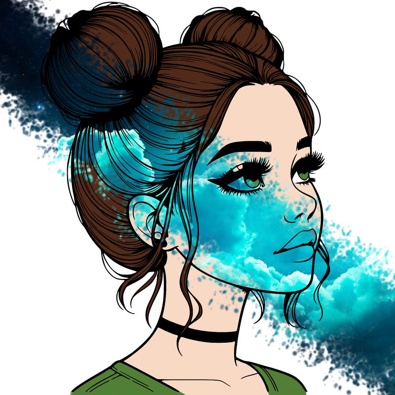 realistic girl with buns on the top of her head