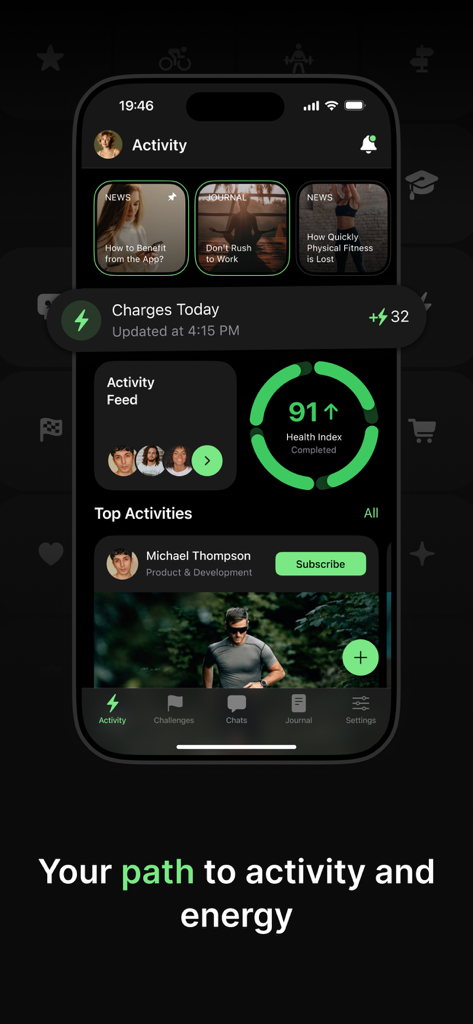 Stayfitt - Stayfitt Mobile App Aktivitäts-Dashboard mit Gesundheitsindex und Social-Fitness-Feed