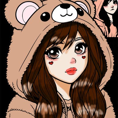 realistic girl in a bear hoodie