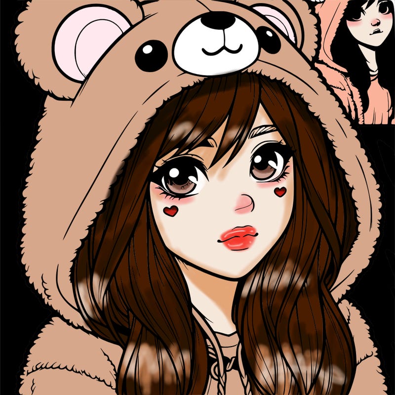 realistic girl in a bear hoodie