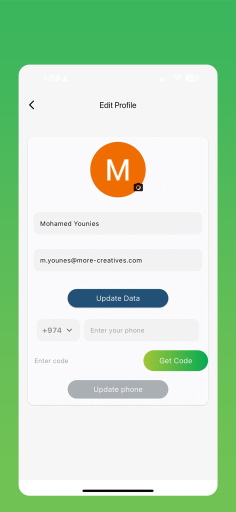 Witty Solutions - Edit profile screen of the Witty Solutions app for managing personal details and phone numbers