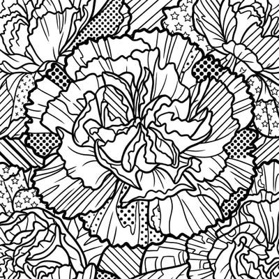 Experience the classic beauty of carnation petals reimagined through the dynamic lens of Pop Art. This unique coloring page bursts with bold lines, playful patterns, and a modern aesthetic, ready for your creative touch.