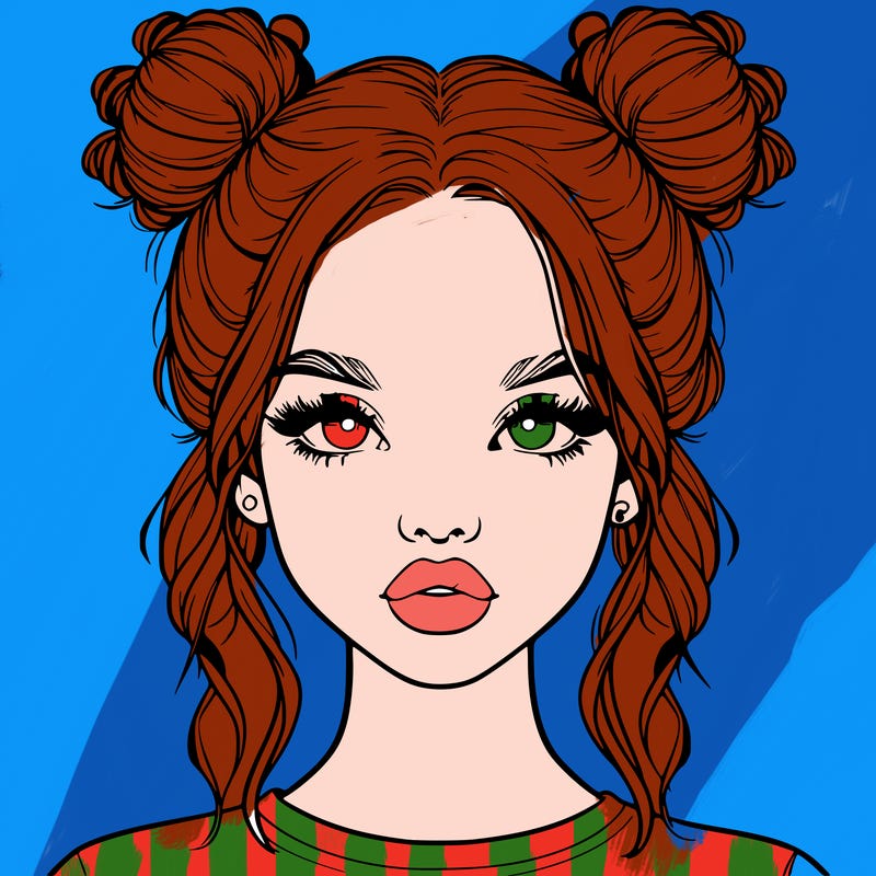 realistic girl with two buns in hair and lips