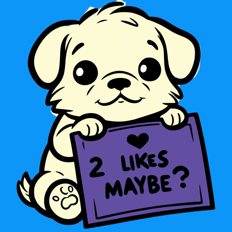 a puppy holding a sign that says 2 likes maybe?