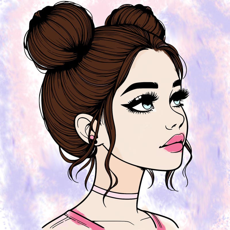 realistic girl with buns on the top of her head