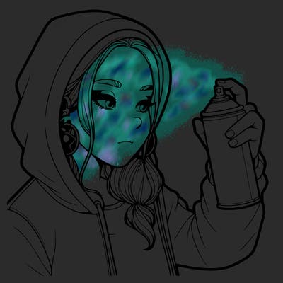 a realistic girl, spray painting